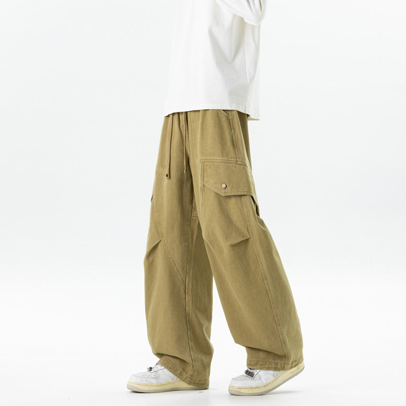Men's loose Utility Cargo Pants with drawstring waistband and large flap pockets Drune