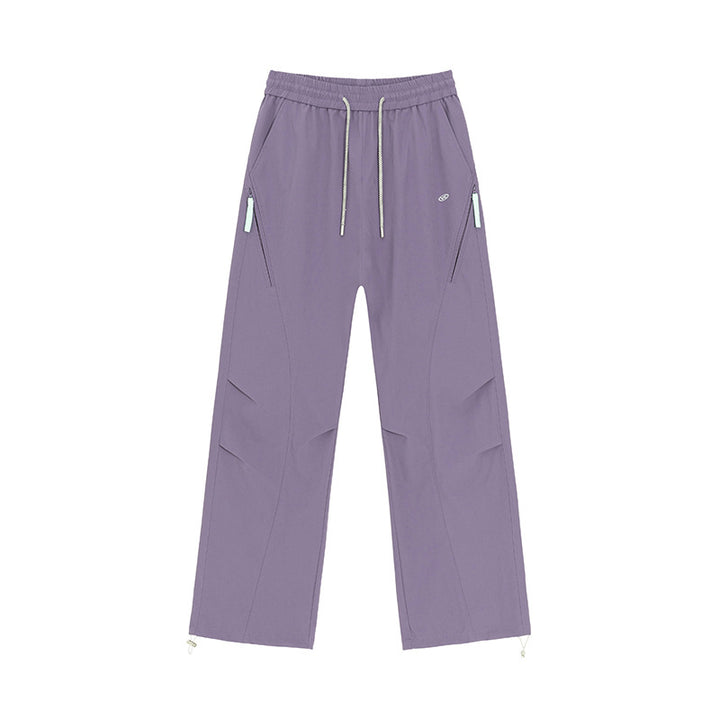 Women's Wide Utility Training Pants with Elastic Waistband, Zipper Pockets & Adjustable Hem Mune Fashion