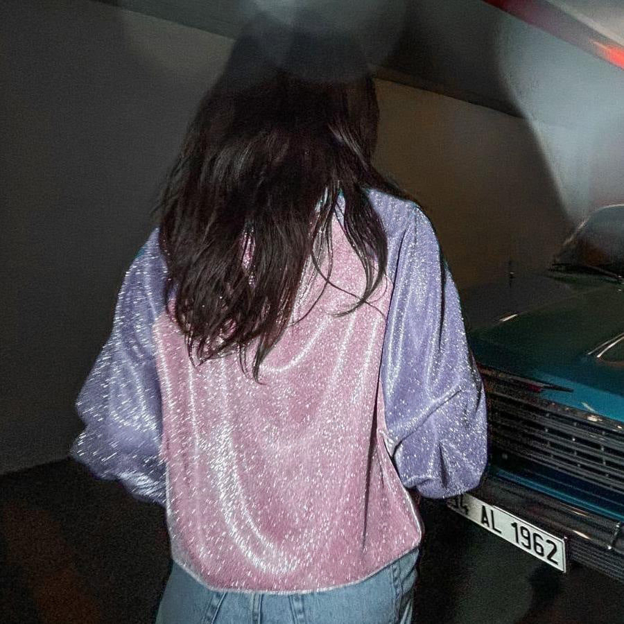 Damen Glitzerndes Oversize-Sweatshirt mit Raglanärmeln und Retro-Los-Angeles-Print Mune Fashion