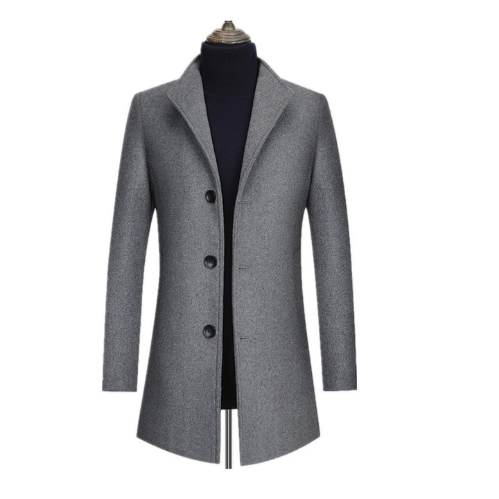Men's Fitted Single-Breasted Wool Blend Short Coat with Modern Stand Collar Mune Fashion