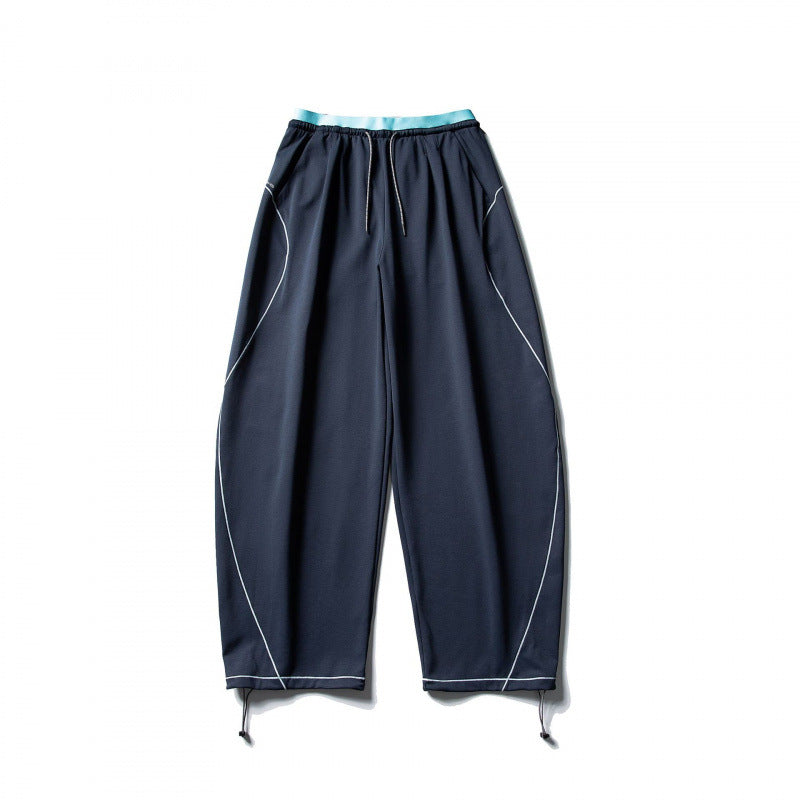 Unisex Wide Tech Jogging Pants with Drawstring, Contrast Seams and Adjustable Hem Mune Fashion