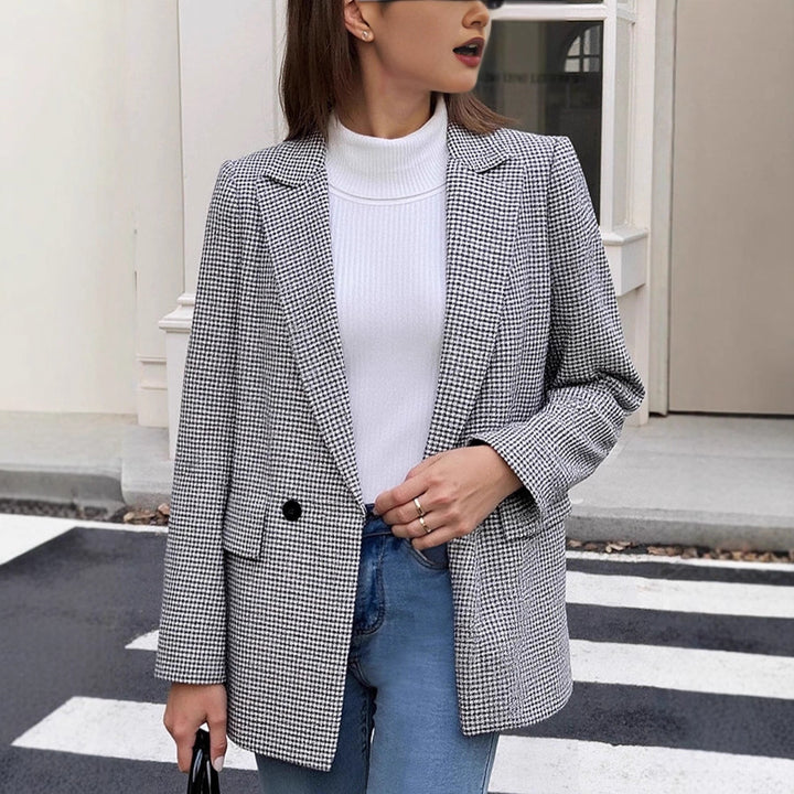 Women's Glencheck blazer in oversized cut with piped pockets and lightly padded shoulders Drune