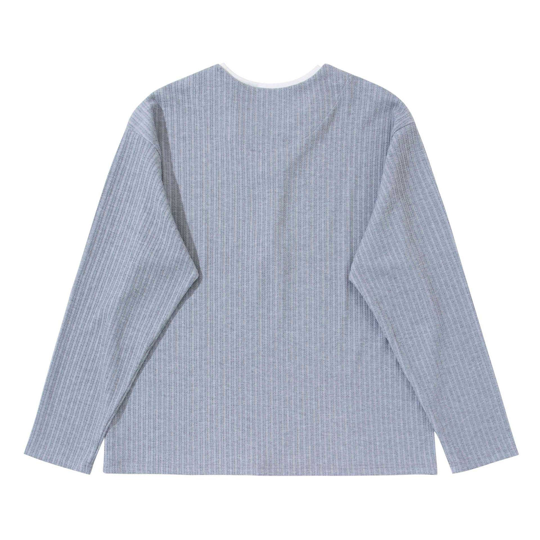 Unisex Ribbed Long Sleeve Pullover with V-Notch and Inserted Round Neck Underlayer Mune Fashion