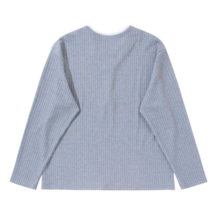 Unisex Ribbed Long Sleeve Pullover with V-Notch and Inserted Round Neck Underlayer Mune Fashion