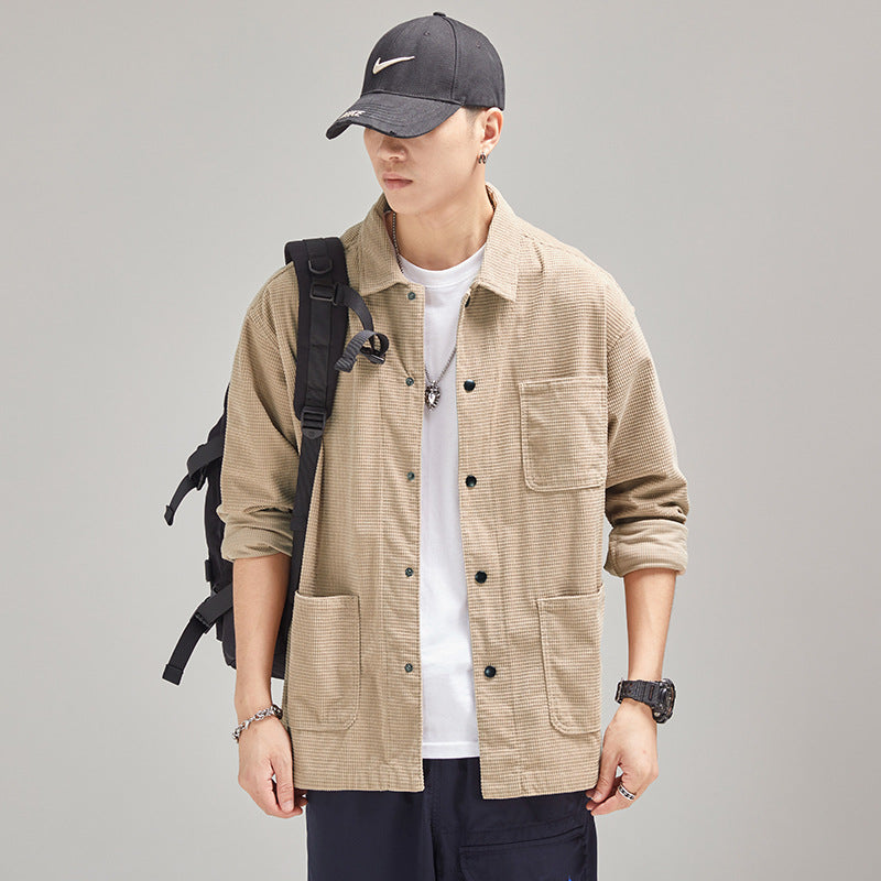 Men's Cord Workwear Overshirt with Chest and Patch Pockets Mune Fashion