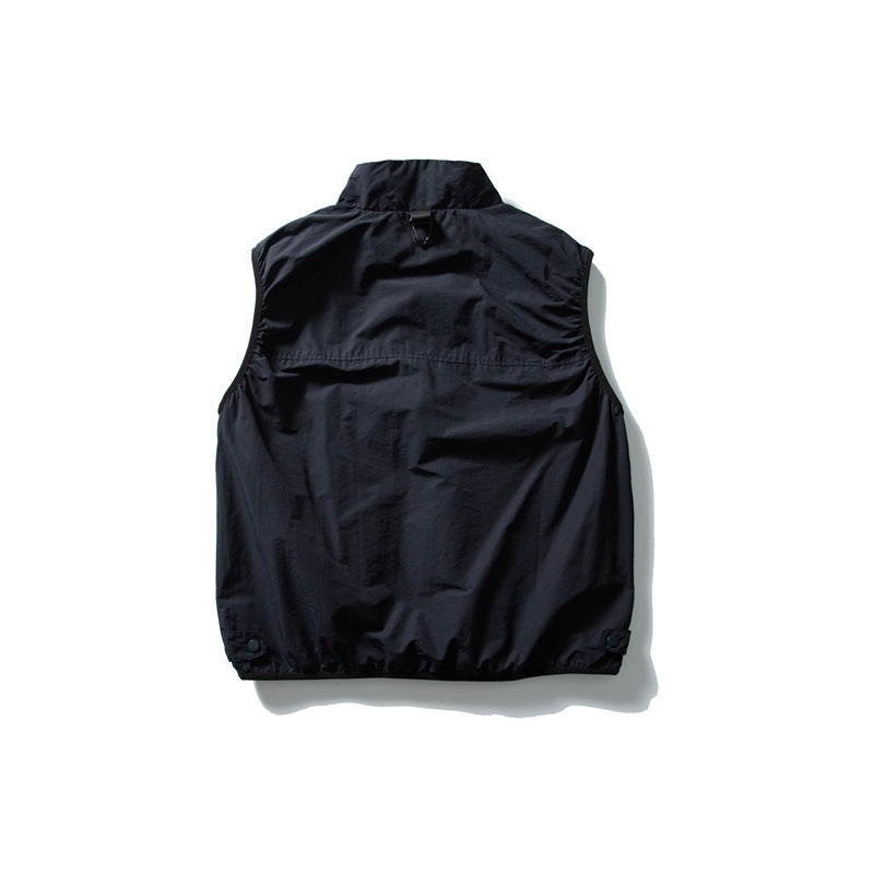 Men's Technical Utility Vest with High Stand Collar, Half Zipper and Weather-Resistant Pockets Mune Fashion