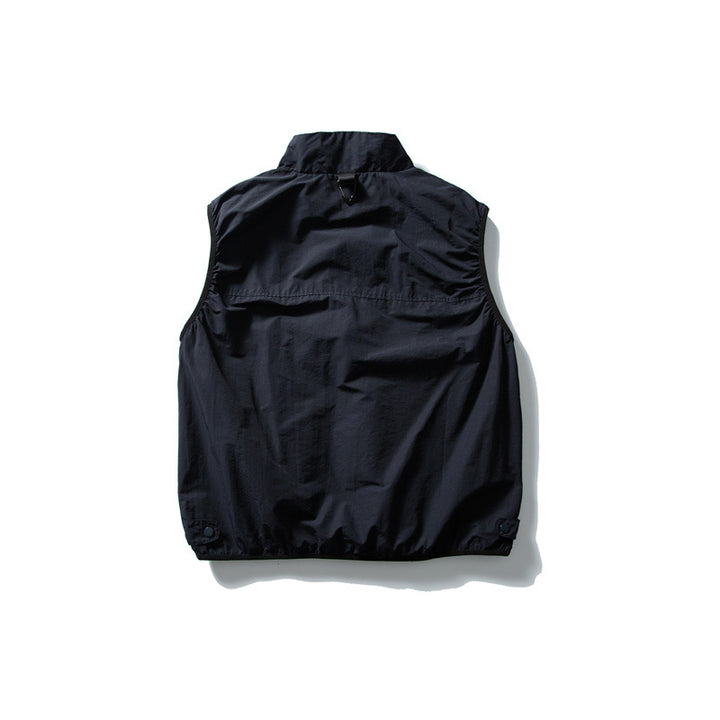 Men's Technical Utility Vest with High Stand Collar, Half Zipper and Weather-Resistant Pockets Mune Fashion