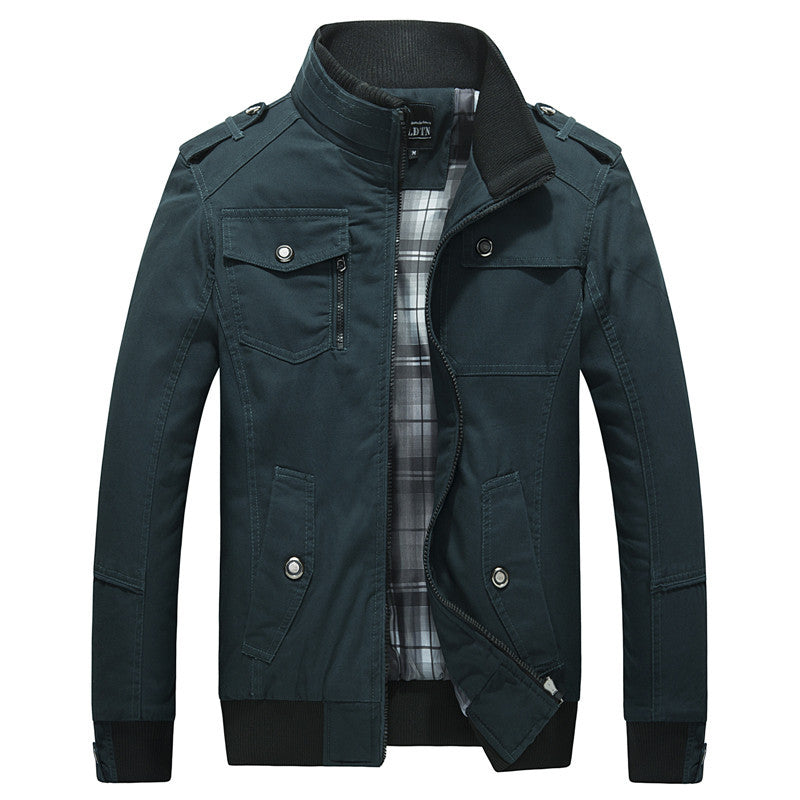 Men's transitional jacket in field style with stand-up collar, epaulettes, and checkered inner lining Mune Fashion