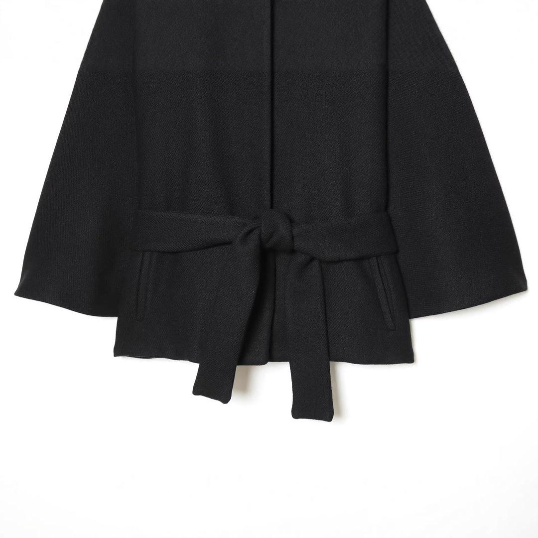 Ladies Cape Coat with Stand Collar, Tie Belt and Decorative Decorative Buttons Mune Fashion