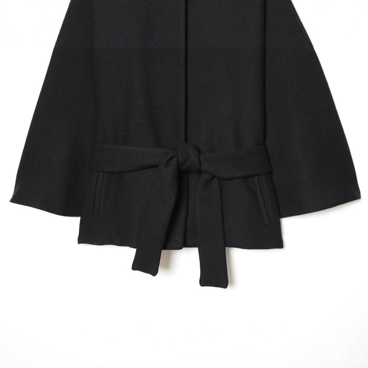 Ladies Cape Coat with Stand Collar, Tie Belt and Decorative Decorative Buttons Mune Fashion