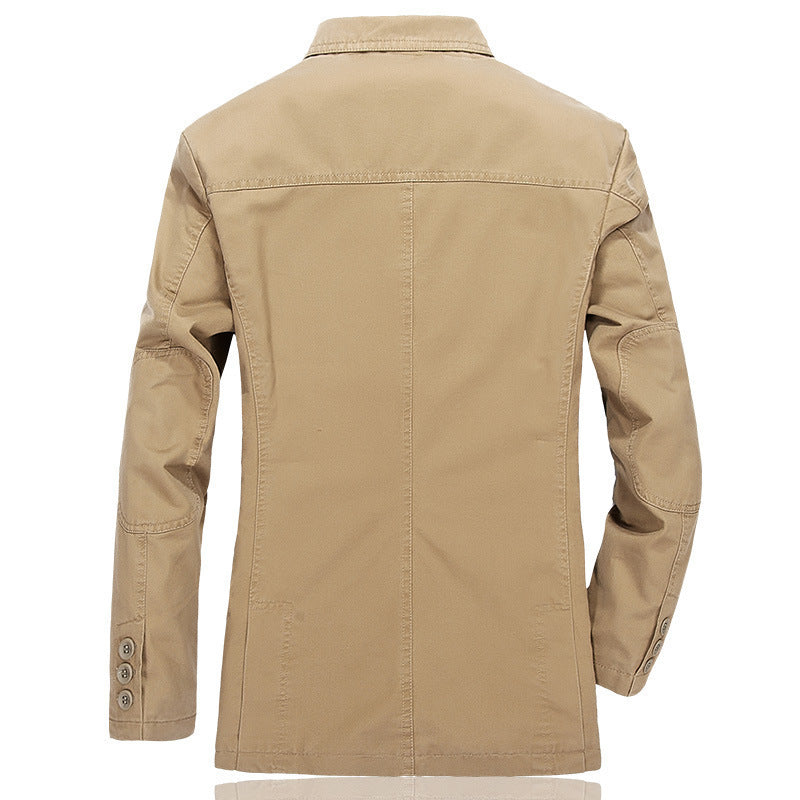 Men's Casual Canvas Blazer with Patch Pockets and Striped Lining Mune Fashion