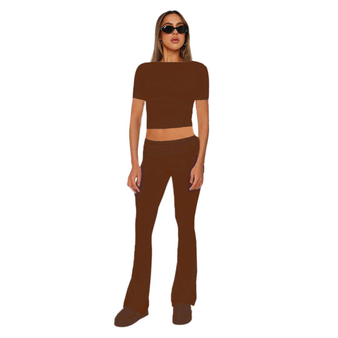 Ladies high waist yoga pants with wrap waistband, flared leg and stretch quality Mune Fashion