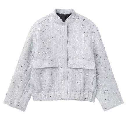 Women's embellished bouclé bomber jacket with sequins and rhinestones Mune Fashion