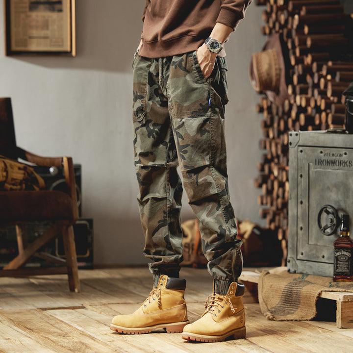 Herren Camouflage-Cargojogger aus robustem Ripstop mit Tunnelzugbund, Kniefalten und elastischen Bündchen Mune Fashion