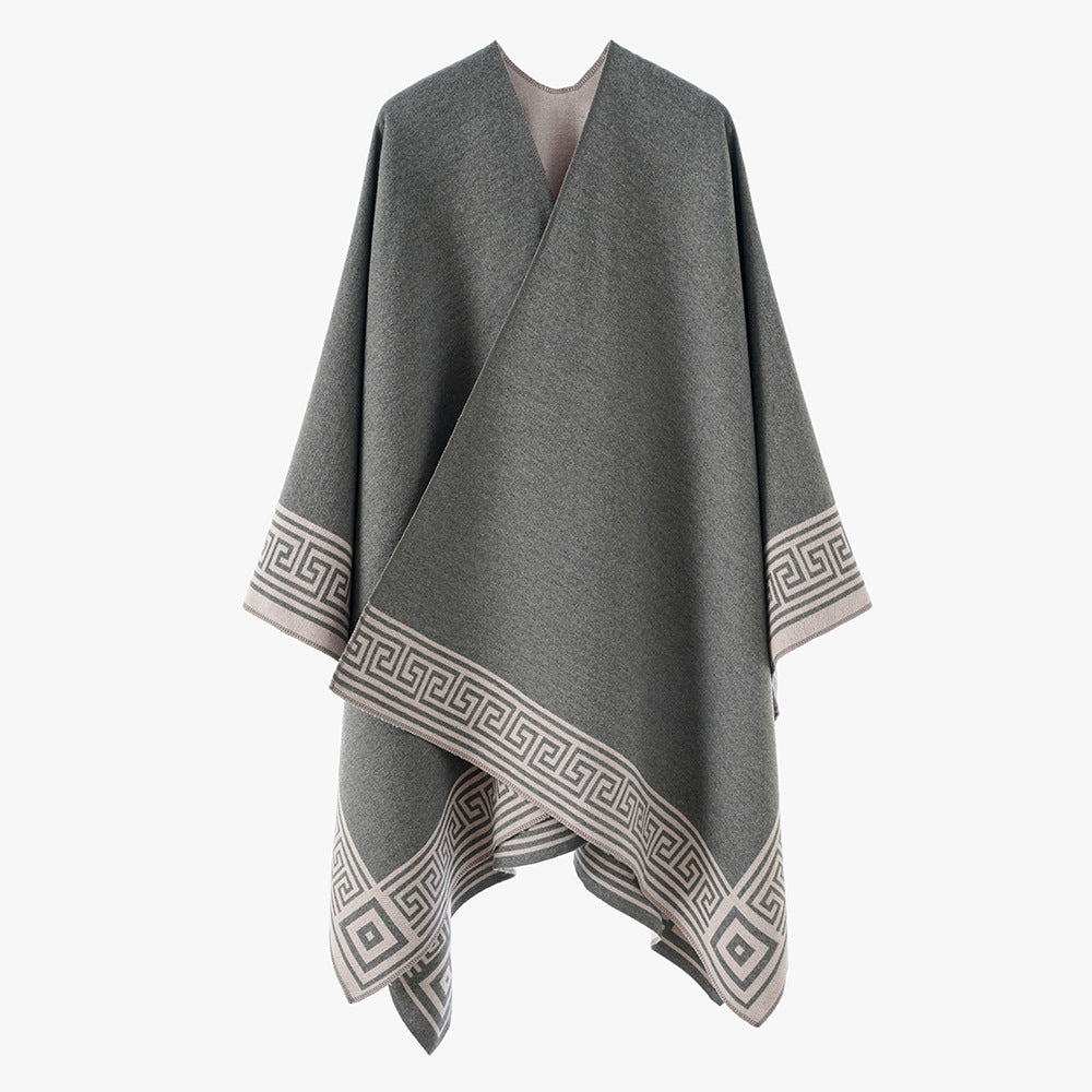 Ladies Poncho-Cape with Greek border, V-neck and boxy oversized cut Mune Fashion