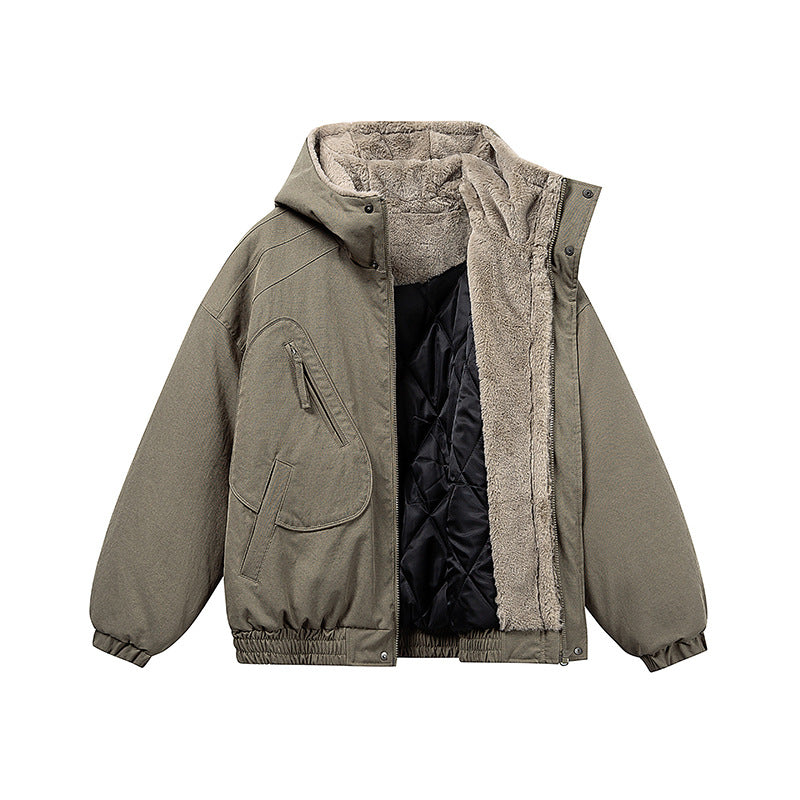 Unisex Short Cut Insulated Jacket in Boxy Cut with Teddy Inner Lining and Diagonally Inserted Zipper Pockets Mune Fashion