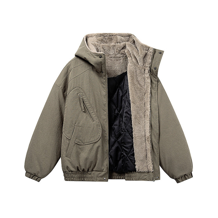Unisex Short Cut Insulated Jacket in Boxy Cut with Teddy Inner Lining and Diagonally Inserted Zipper Pockets Mune Fashion