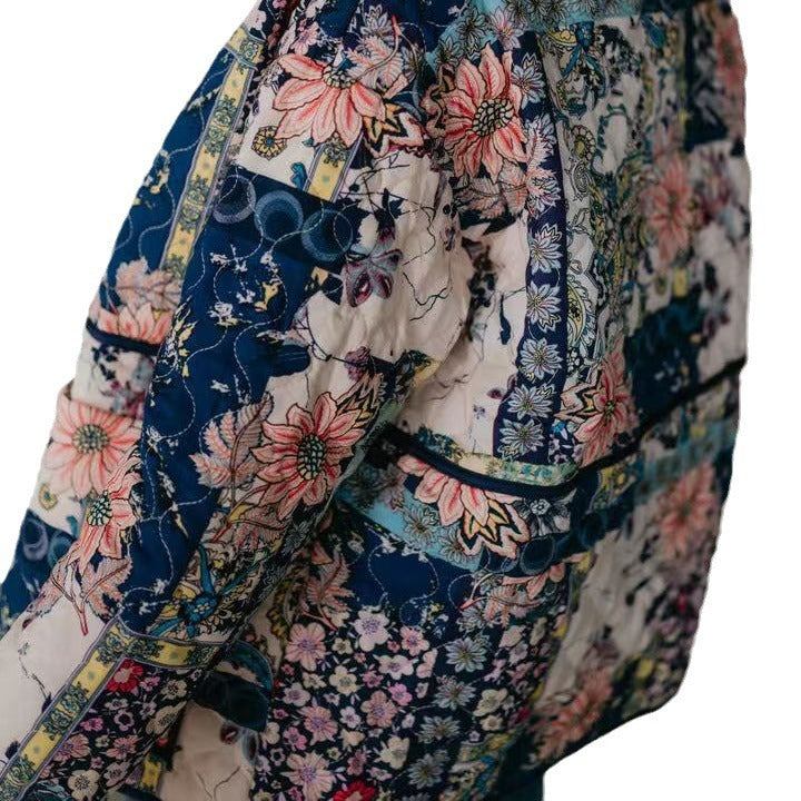 Women's Padded Quilted Jacket in Floral Patchwork Look Mune Fashion