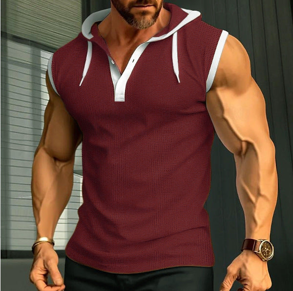 Men's sleeveless hooded sports shirt with mesh structure and V-neck Mune Fashion