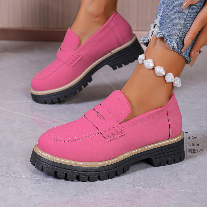 Women Chunky Loafer with thick profile sole and faux suede upper material Mune Fashion