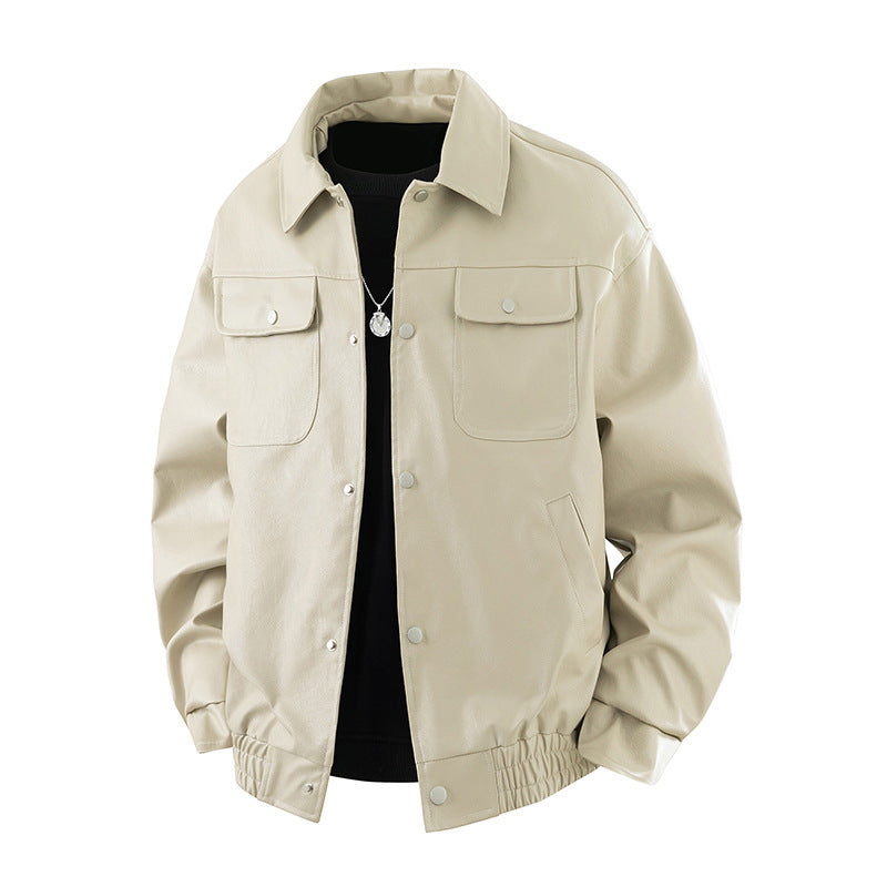 Men's Fashion Leather Jacket with Practical Flap Pockets