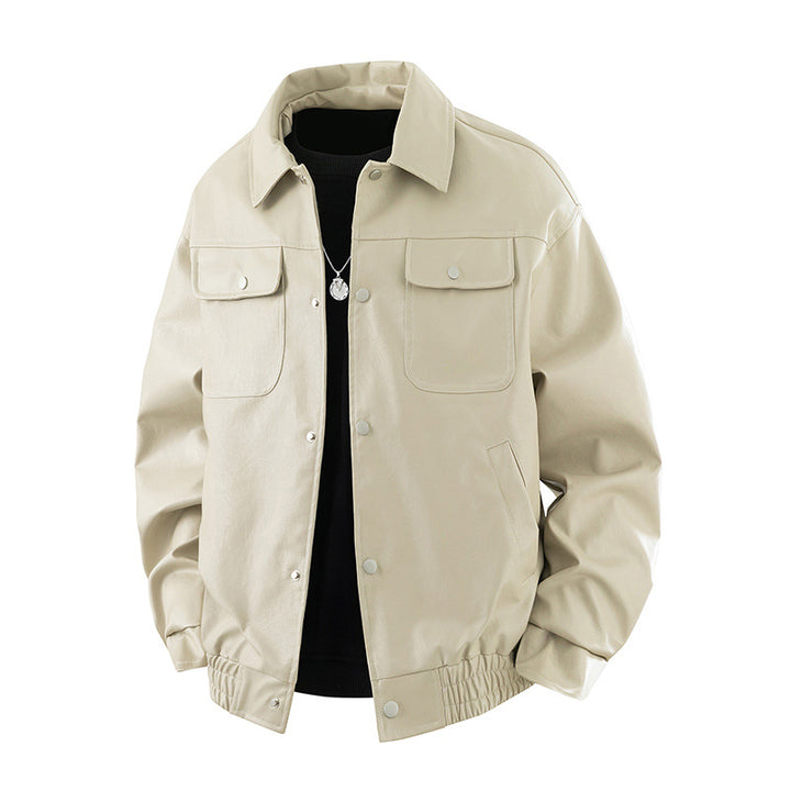 Men's Fashion Leather Jacket with Practical Flap Pockets