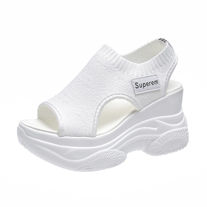 Women Platform Sandals with Elastic Knitted Shaft and Sporty Profile Sole Mune Fashion