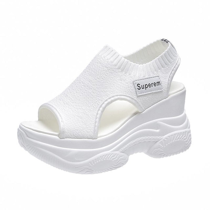 Women Platform Sandals with Elastic Knitted Shaft and Sporty Profile Sole Mune Fashion