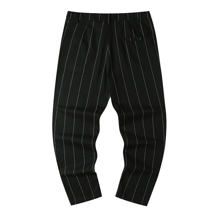 Men's Slim-Fit Cropped Chino Pants with Pinstripes and Elastic Waist Mune Fashion