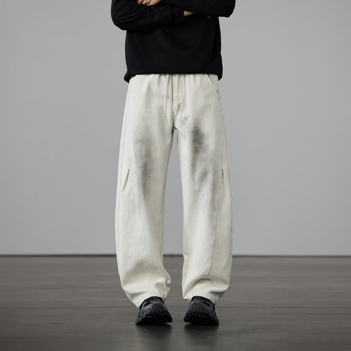 Men's Wide Cotton Drawstring Pants in Vintage Wash Look Mune Fashion