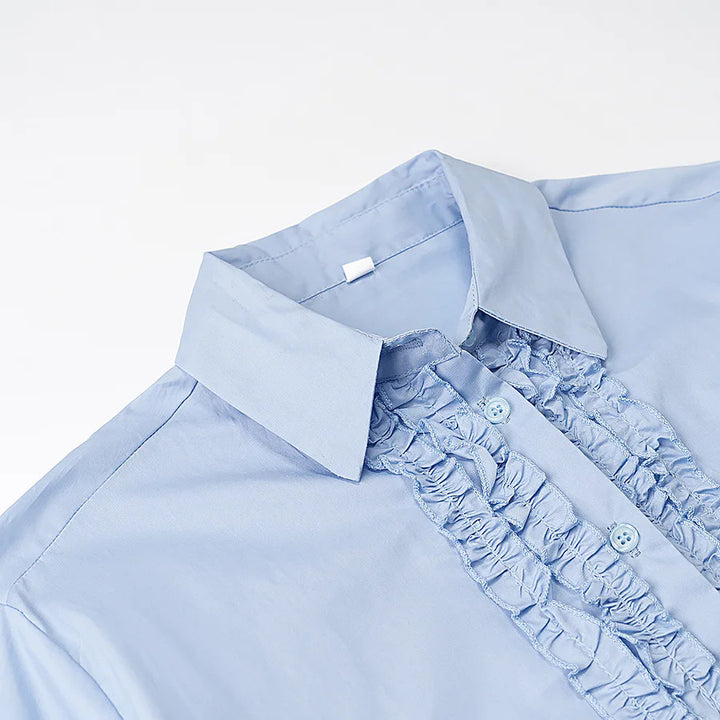 Women's ruffled cotton blend blouse, long-sleeved and slightly oversized Mune Fashion