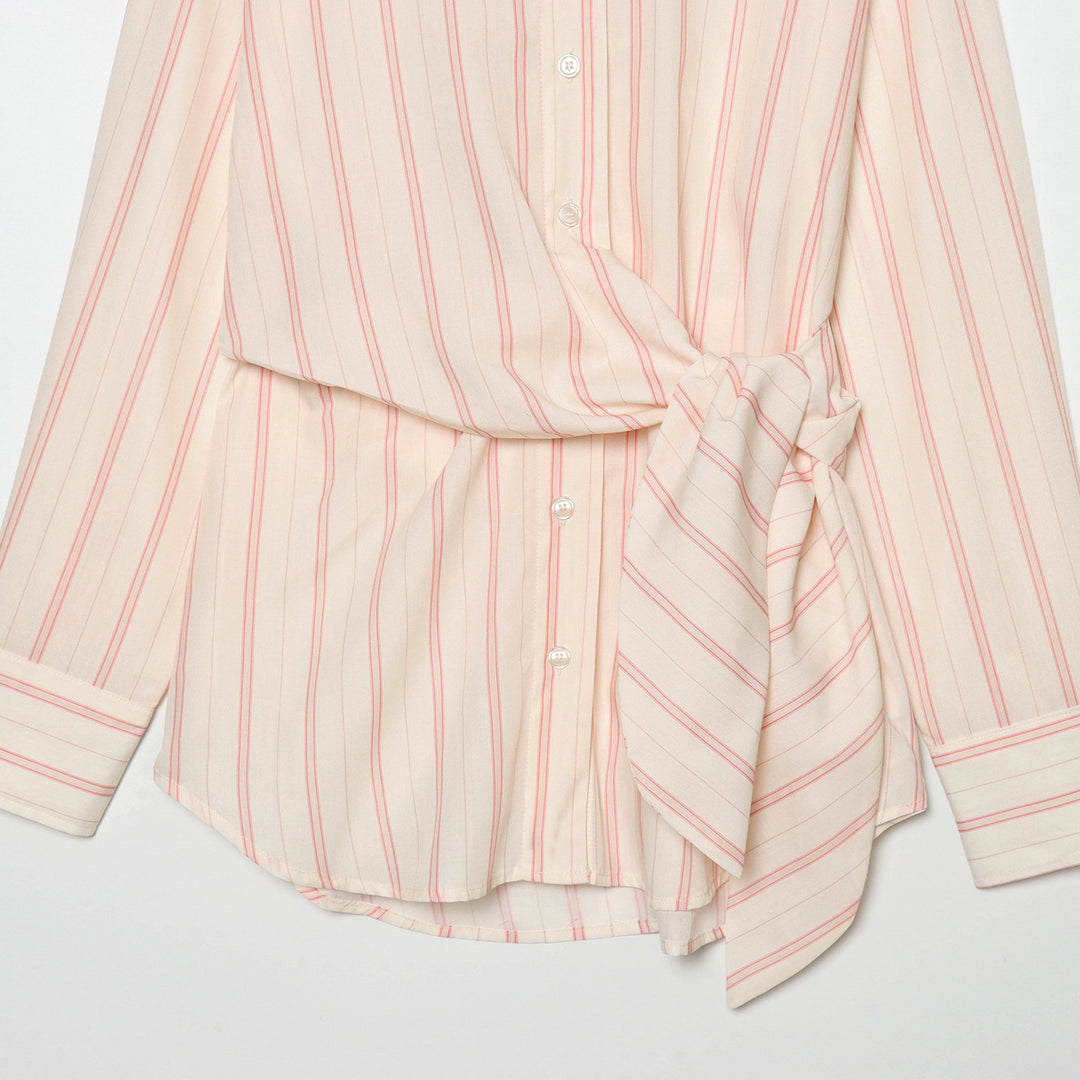 Women's Striped Shirt Blouse with Waist Knot Detail Mune Fashion