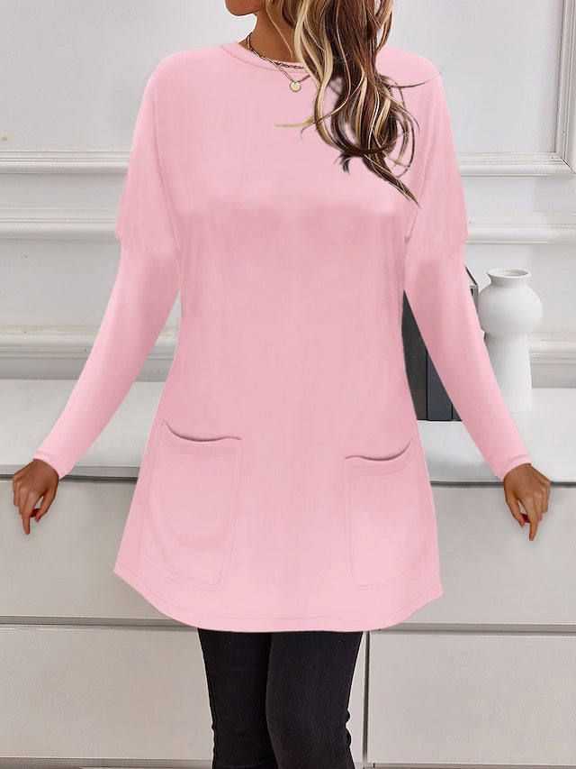 Women's Longline Fine Knit Tunic with Round Neckline and Patch Pockets Mune Fashion