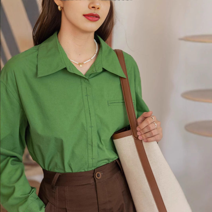 Women's Oversized Shirt Blouse with Chest Pocket Mune Fashion