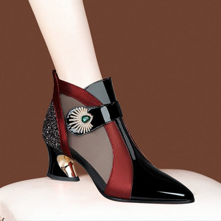 Women's elegant mesh ankle boots with embellishment and curved heel Mune Fashion