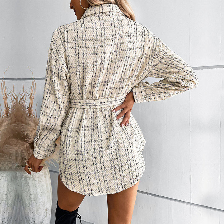 Women Elegant Checked Blouse with Button Details Mune Fashion