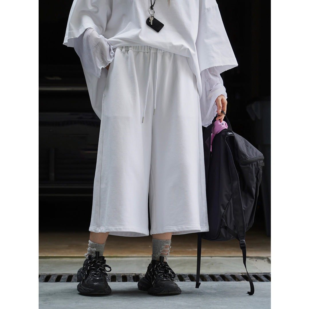 Women's Wide Sweat Palazzo Pants with Elastic Drawstring and Culotte Cut Mune Fashion
