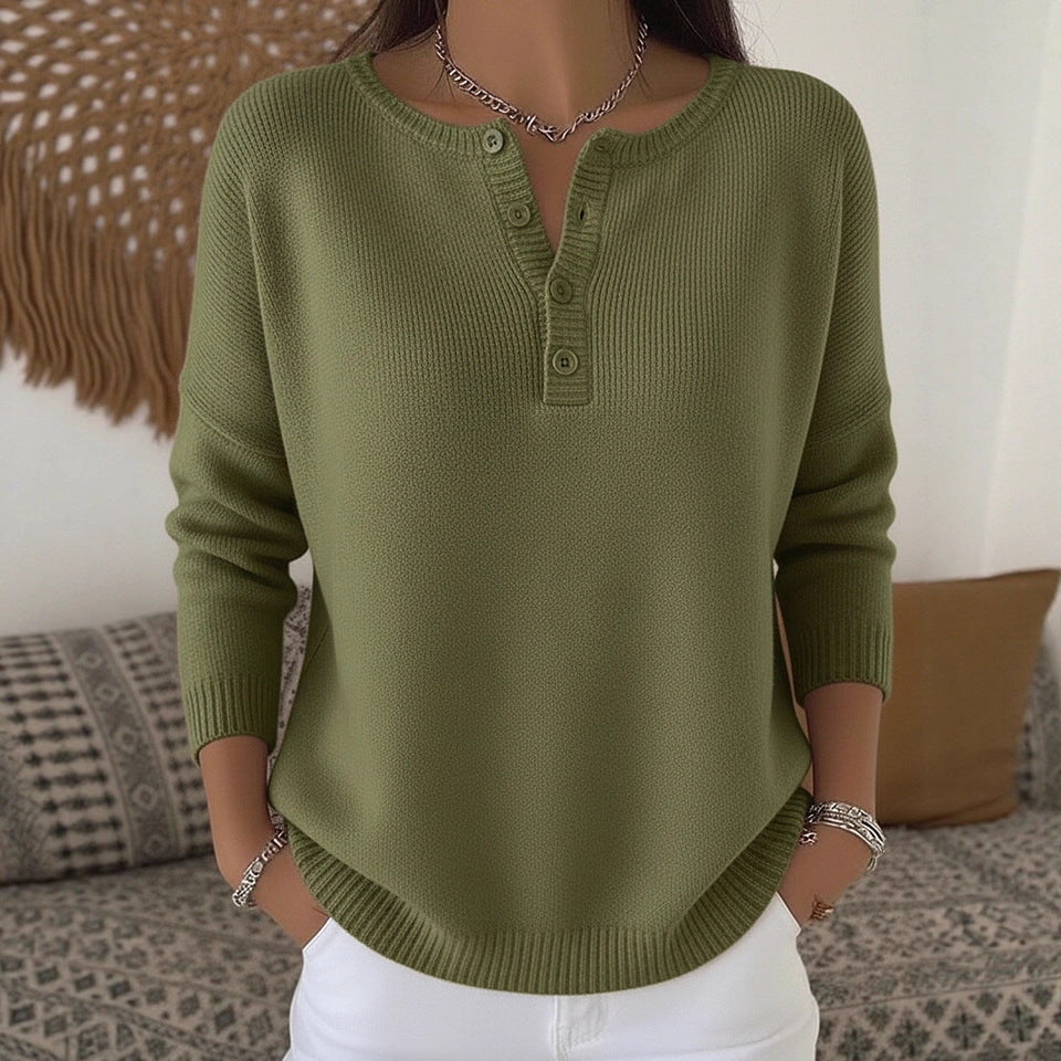 Women’s Comfortable and Elegant Knit Sweater with Button Placket Mune Fashion