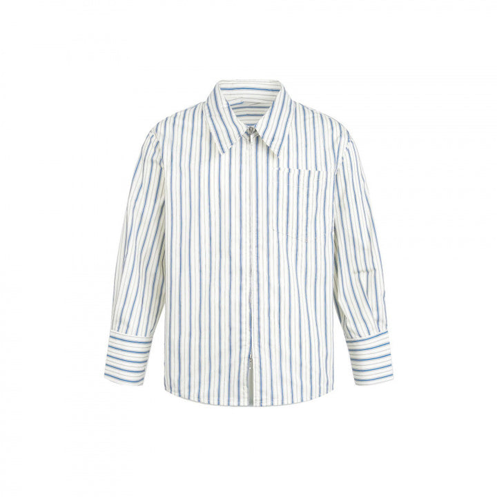 Women's Striped Oversized Blouse Shirt with Concealed Zipper and Chest Pocket Mune Fashion