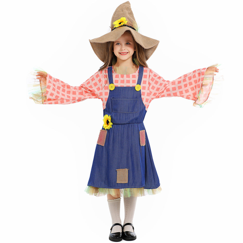 Girls apron dress with sunflower accents and hat Mune Fashion