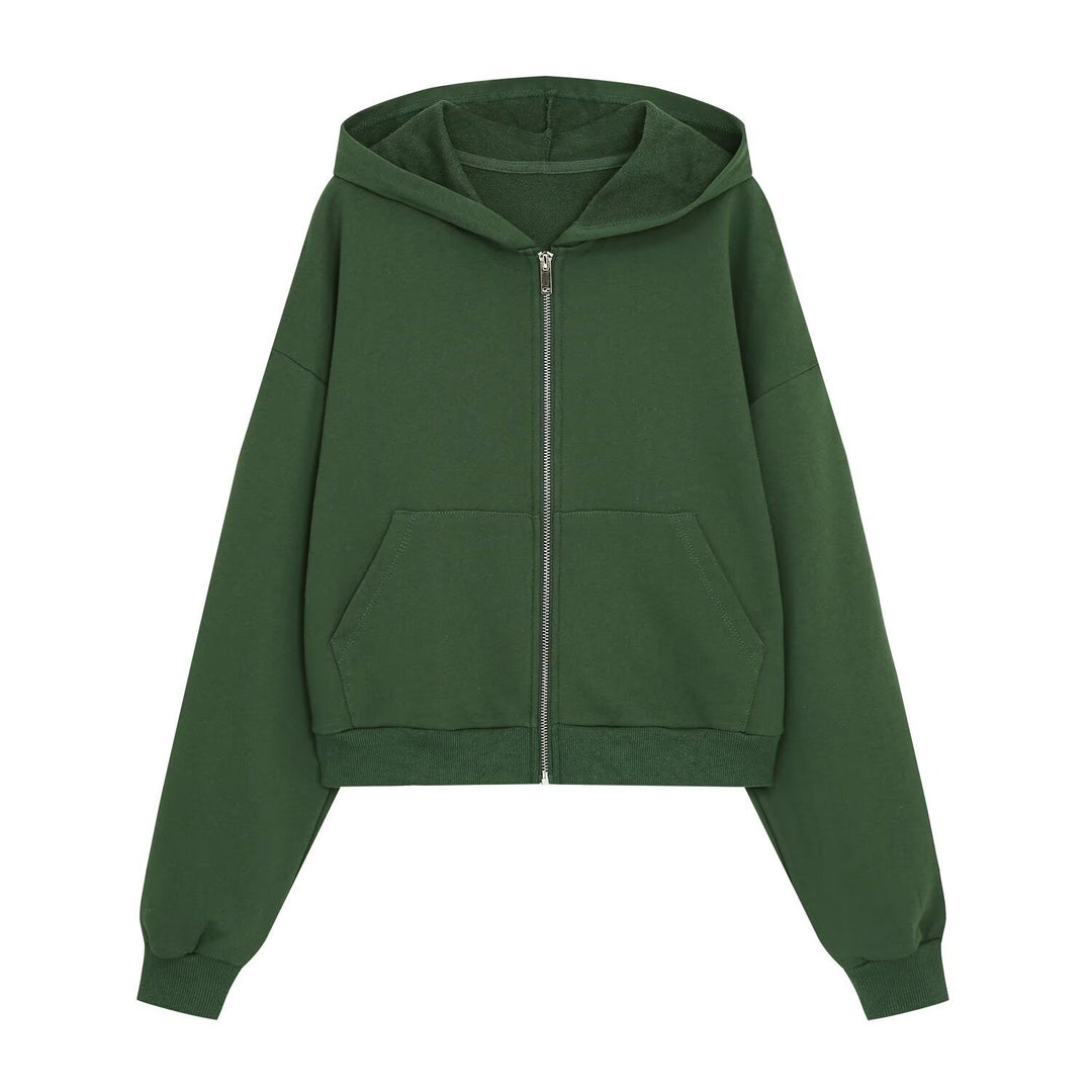 Women's Cropped Hoodie with Full Zipper and Kangaroo Pockets Mune Fashion