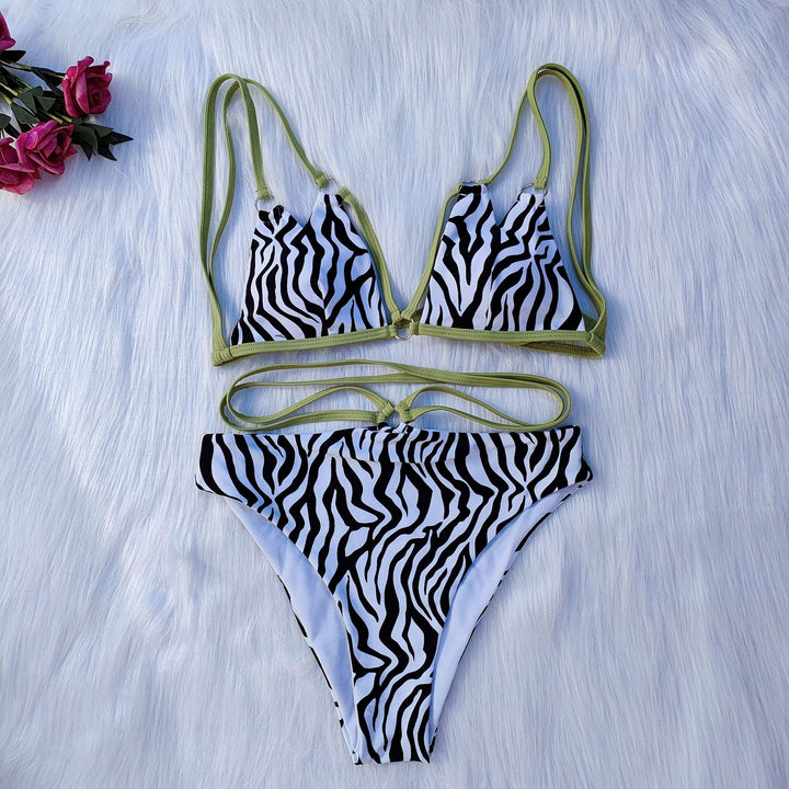 Women's Minimalist Triangle Bikini Set with Zebra Print Mune Fashion
