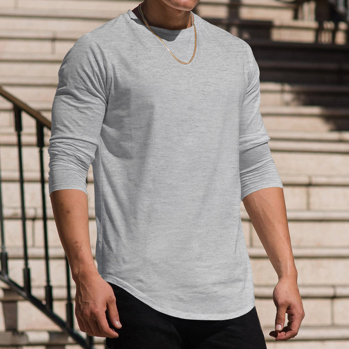 Men's long-sleeve shirt with extended round hem and slim fit made of elastic functional jersey Mune Fashion