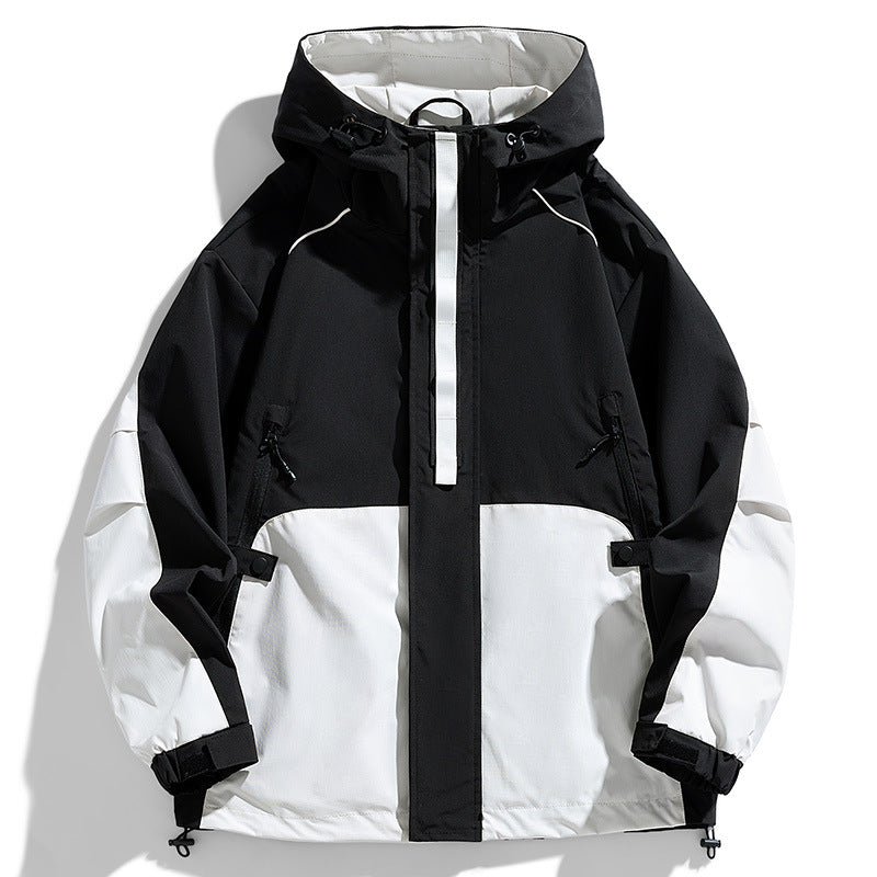 Unisex Lightweight two-tone wind and rain jacket with hood, drawstring and zip pockets Mune Fashion