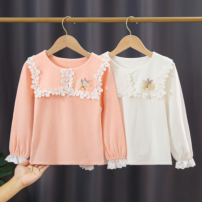 Girls fashionable sweatshirt with floral lace insert Mune Fashion