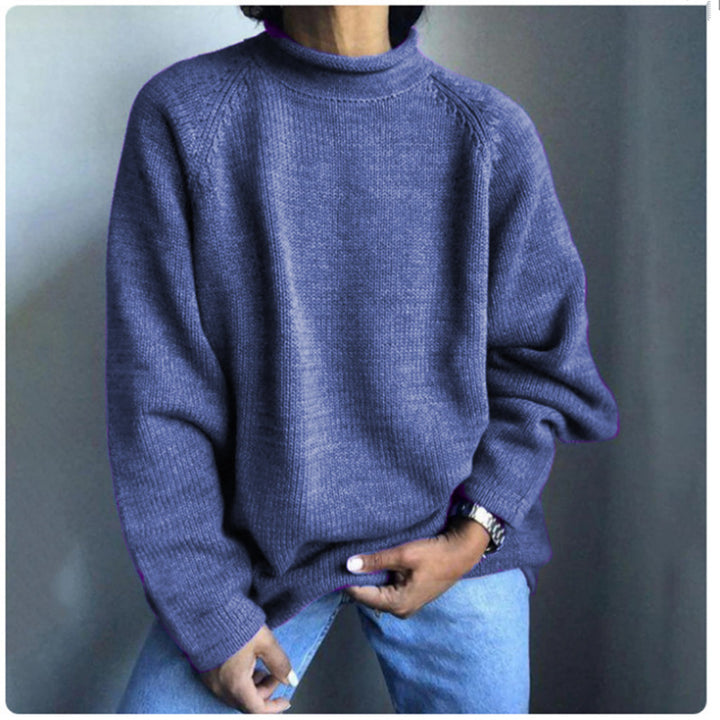 Women nan kastiger fine knit sweater with short standing collar and raglan sleeves Mune Fashion