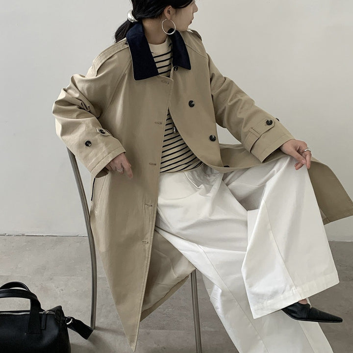 Women's Longer Water-Repellent Trench Coat with Back Cape and Stand Collar Mune Fashion