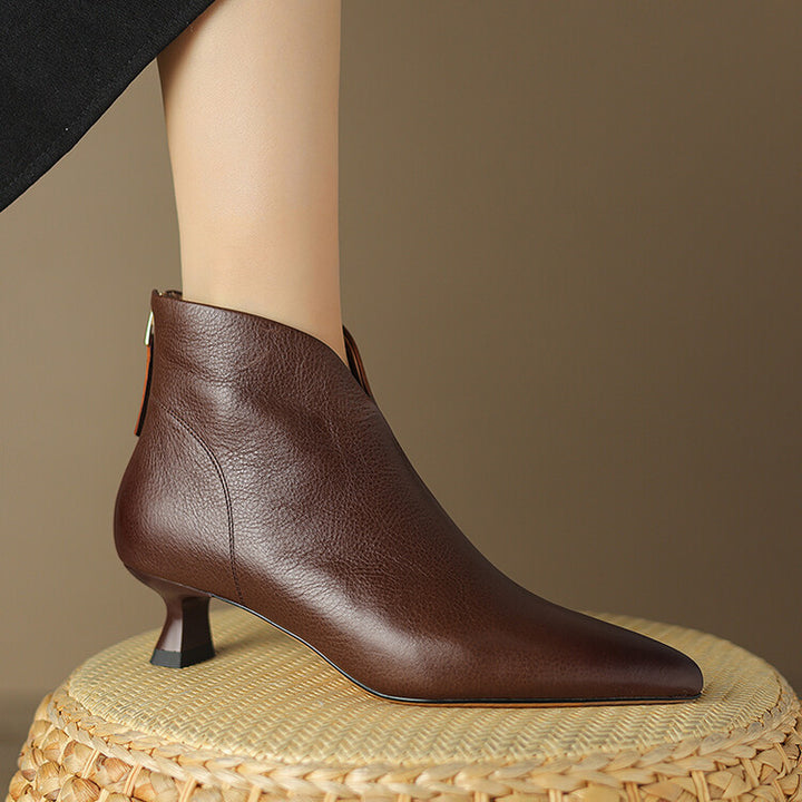 Ladies pointed ankle-high ankle boots with low stiletto heel and side zipper Mune Fashion