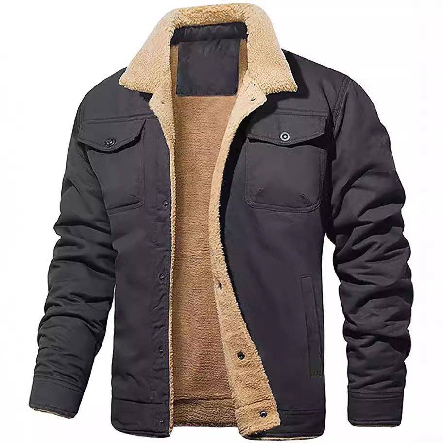 Men's padded sherpa canvas jacket with button placket and chest pockets Mune Fashion