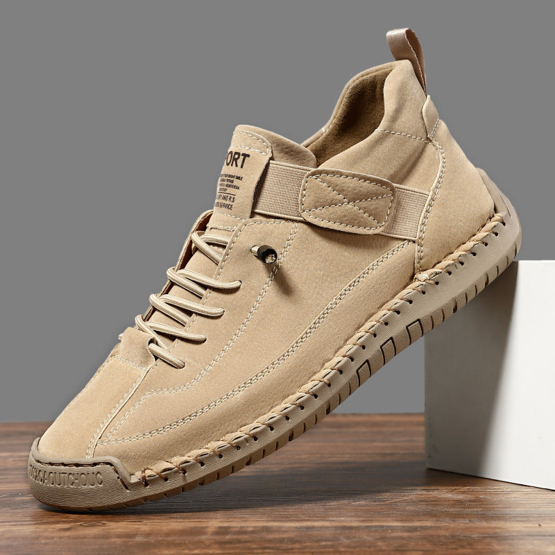 Men's leather imitation casual sneaker with Velcro strap, moccasin seam & profiled rubber sole Mune Fashion